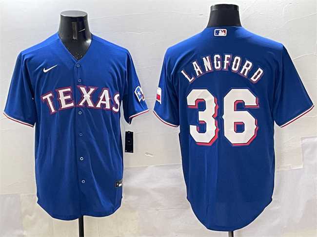 Men%27s Texas Rangers #36 Wyatt Langford Royal Cool Base Limited Stitched Jersey